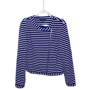 Ann Taylor Navy Stripe Side Zipper Jacket